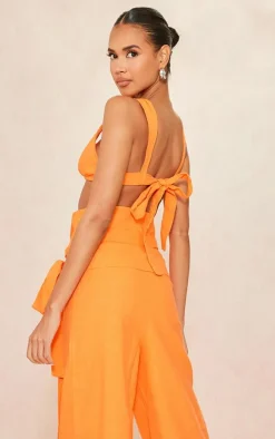 Bright Orange Linen Look Tie Back Micro Triangle Bralet