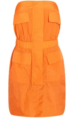 Bright Orange Parachute Cargo Zip Pocket Bodycon Dress