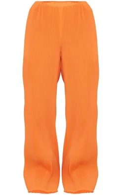 Bright Orange Plisse High Waisted Wide Leg Pants