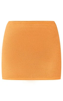 Bright Orange Sheer Waffle Textured Low Rise Mini Skirt