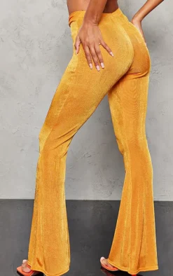 Bright Orange Slinky Acetate Twist Front Flares