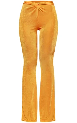 Bright Orange Slinky Acetate Twist Front Flares
