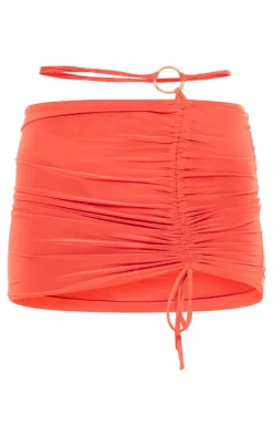 Bright Orange Slinky Ring Detail Ruched Side Mini Skirt