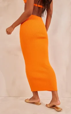 Bright Orange Soft Knit Midaxi Skirt
