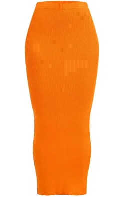 Bright Orange Soft Knit Midaxi Skirt