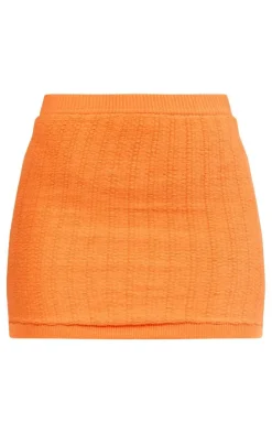 Bright Orange Soft Knit Pattern Mini Skirt