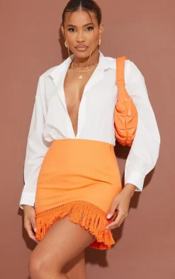 Bright Orange Tassel Fringe Hem Detail Mini Skirt