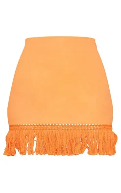 Bright Orange Tassel Fringe Hem Detail Mini Skirt