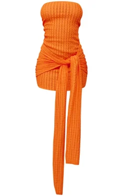 Bright Orange Texture Wrap Mini Dress