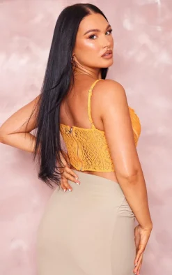 Bright Orange Textured Embroidered Bow Detail Corset