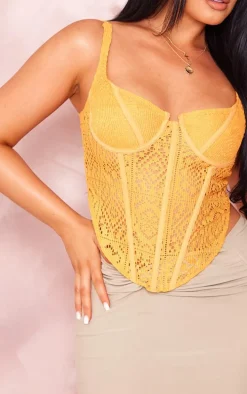 Bright Orange Textured Embroidered Bow Detail Corset