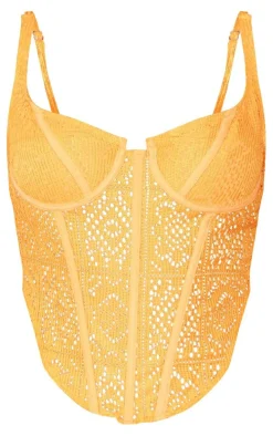 Bright Orange Textured Embroidered Bow Detail Corset