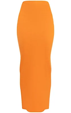 Bright Orange Textured Jersey Low Rise Midaxi Skirt