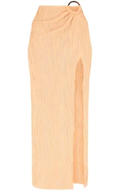 Bright Orange Textured O-ring Front Maxi Skirt