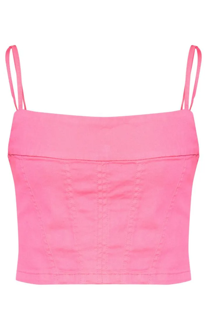 Bright Pink Denim Corset Crop Top