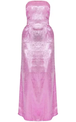 Bright Pink Textured Bandeau Maxi Dress