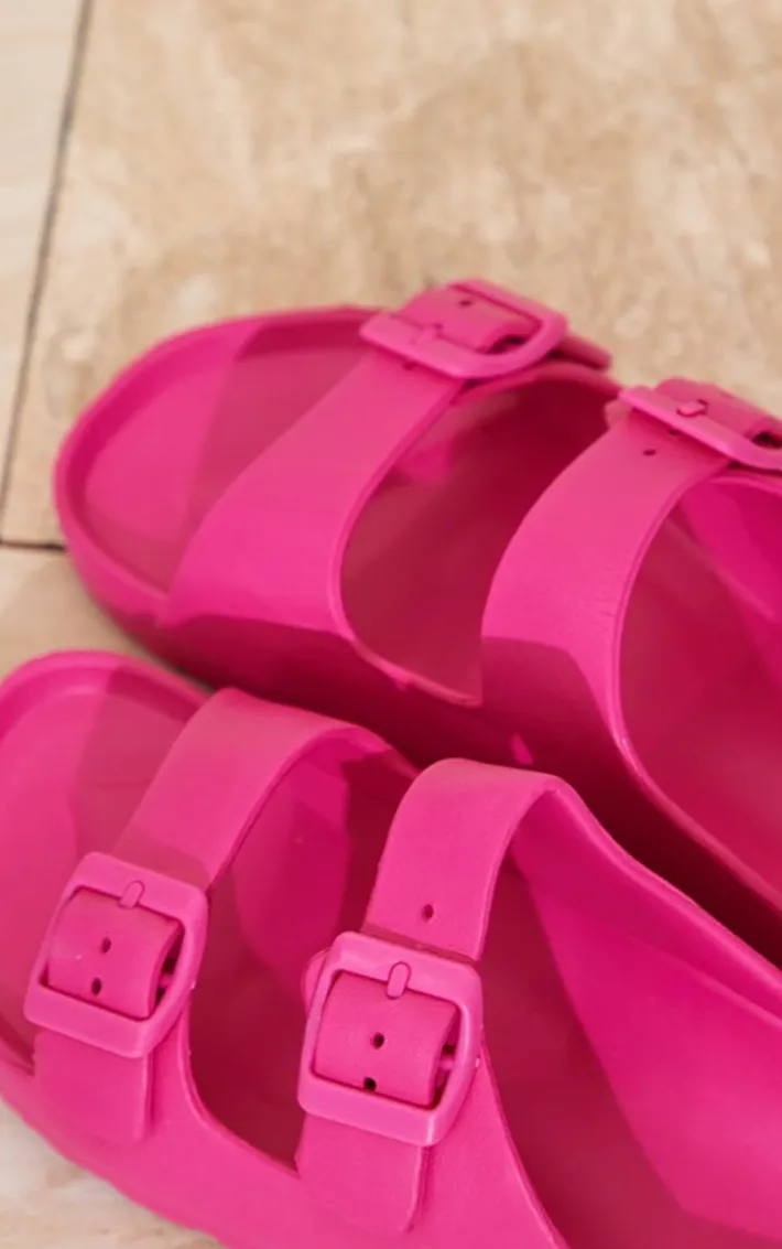 Bright Pink Wide Fit Rubber Buckle Footbed Slides