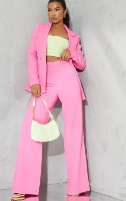 Bright Pink Woven High Waisted Tailored Wide Leg Pants