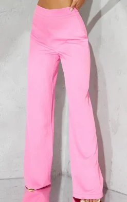 Bright Pink Woven High Waisted Tailored Wide Leg Pants