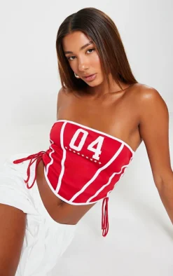 Bright Red 04 Printed Lace Up Side Corset