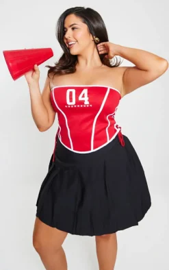 Bright Red 04 Printed Lace Up Side Corset