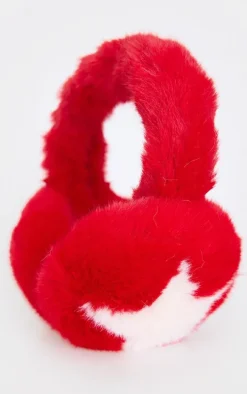 Bright Red Faux Fur Star Ear Muffs