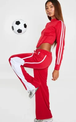 Bright Red Side Stripe Wide Leg Sweatpant Co Ord