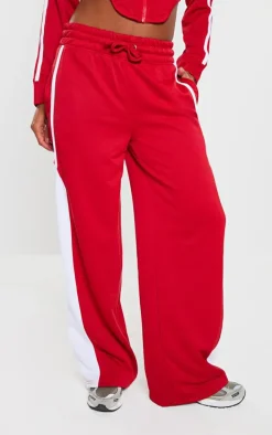 Bright Red Side Stripe Wide Leg Sweatpant Co Ord
