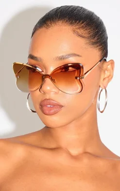 Bronze Frameless Heart Lens Sunglasses