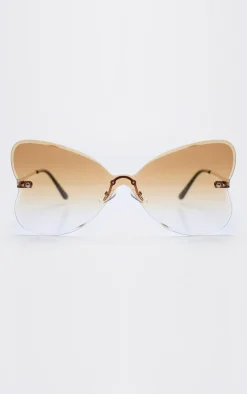 Bronze Frameless Heart Lens Sunglasses