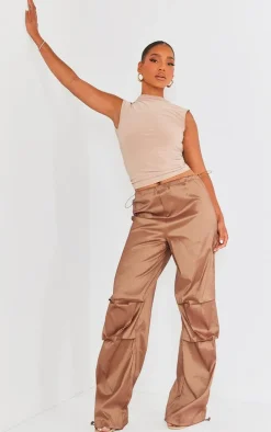Bronze Metallic Taffeta Pintuck Cargos