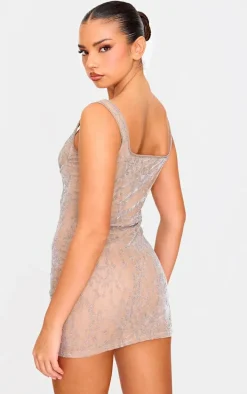 Bronze Textured Glitter Underwire Strappy Shift Dress