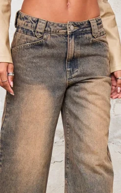 Brown Acid Wash Tinted Wide Leg Jeans