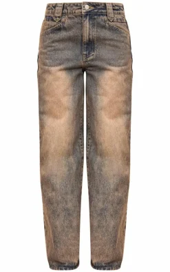 Brown Acid Wash Tinted Wide Leg Jeans