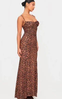 Brown Animal Devore Maxi Dress