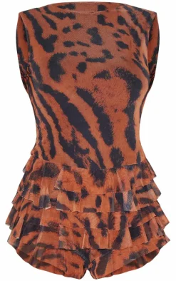 Brown Animal Printed Mesh Rara Romper