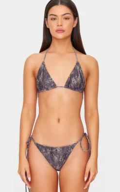 Brown Animal Printed Triangle Bikini Top