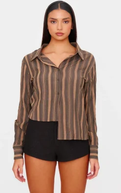 Brown Asymmetric Striped Shirt