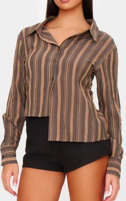 Brown Asymmetric Striped Shirt
