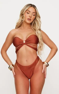 Brown Bandeau Cut Out Bikini Top