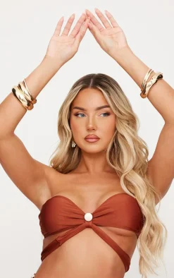 Brown Bandeau Cut Out Bikini Top