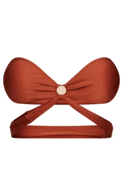 Brown Bandeau Cut Out Bikini Top