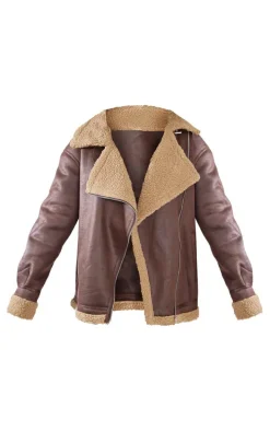 Brown Borg Lined Buckle Collar Oversized Aviator