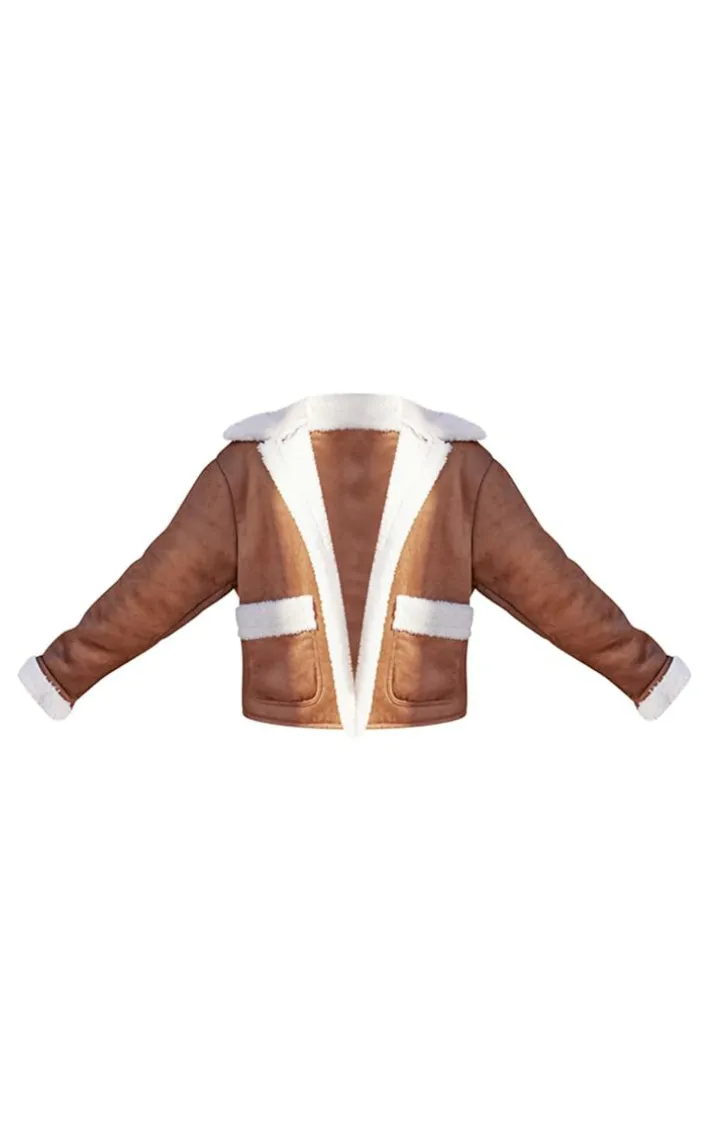 Brown Borg Lined Faux Suede Coat