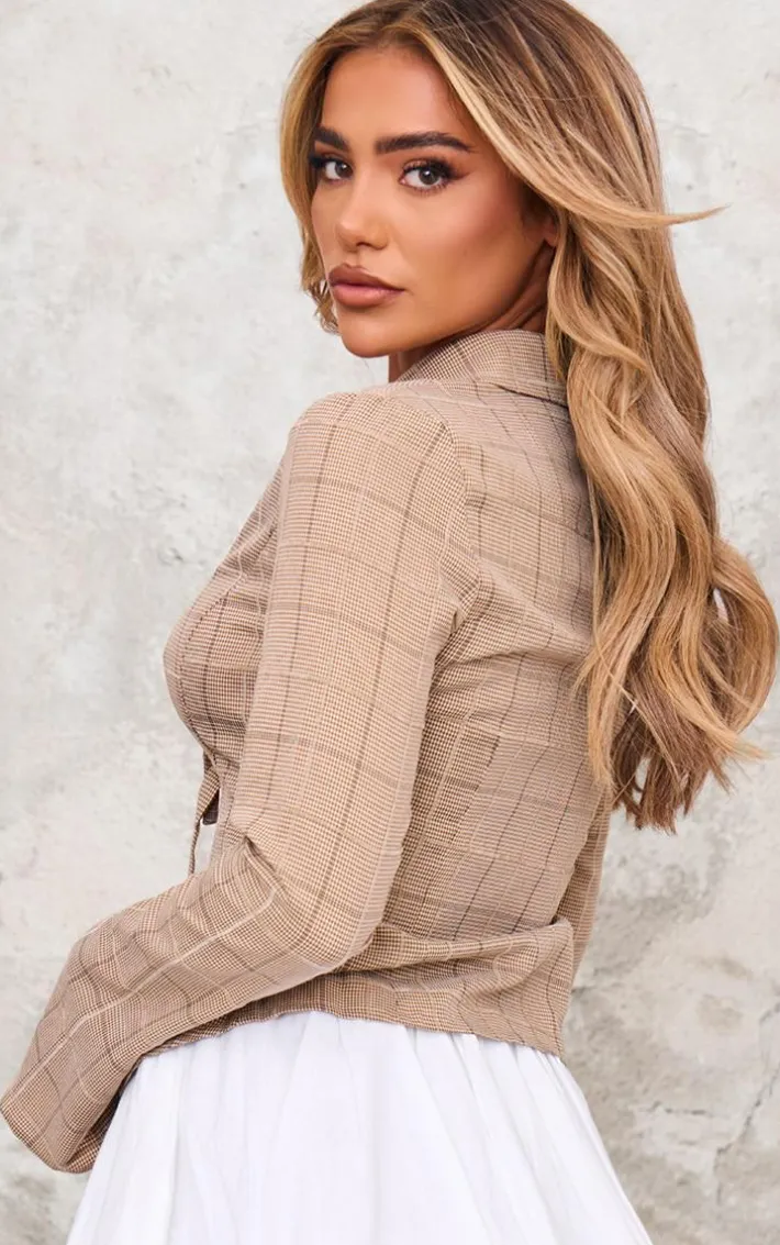 Brown Check Fitted Buckle Detail Shirt