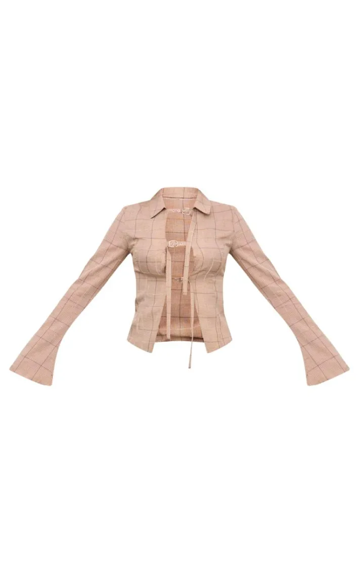 Brown Check Fitted Buckle Detail Shirt