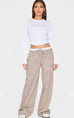 Brown Check Print Boxer Waistband Detail Straight Leg Pants