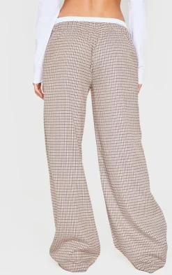 Brown Check Print Boxer Waistband Detail Straight Leg Pants