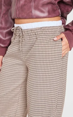Brown Check Print Boxer Waistband Detail Straight Leg Pants