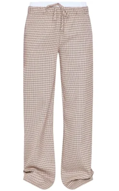Brown Check Print Boxer Waistband Detail Straight Leg Pants